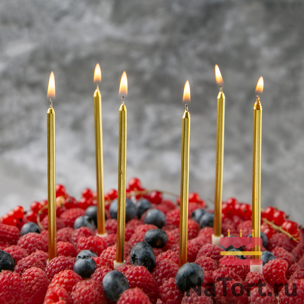 Свечи в торт Золотой металлик, 11 см (набор 6 штук)