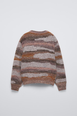ZARA ЖАККАРДОВЫЙ СВИТЕР, КОРИЧНЕВЫЙ С МЕЛАНЖЕВЫМ ЭФФЕКТОМ