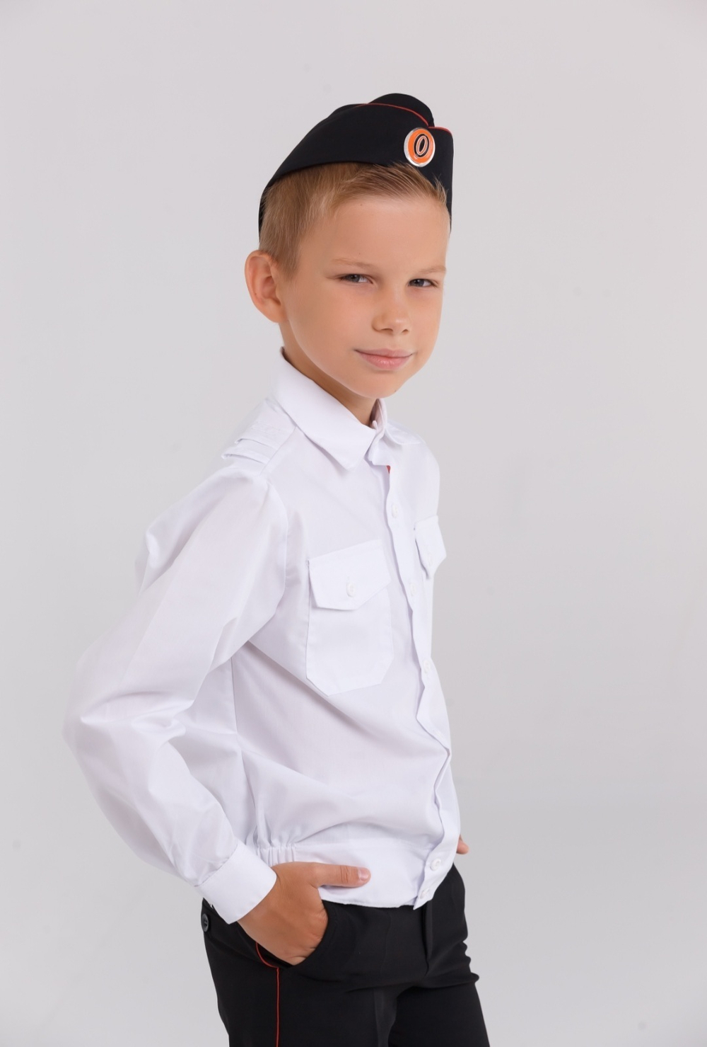 Рубашка форменная кадетская для кадетов казачья школьная детская белая длинный рукав хлопковая хлопок