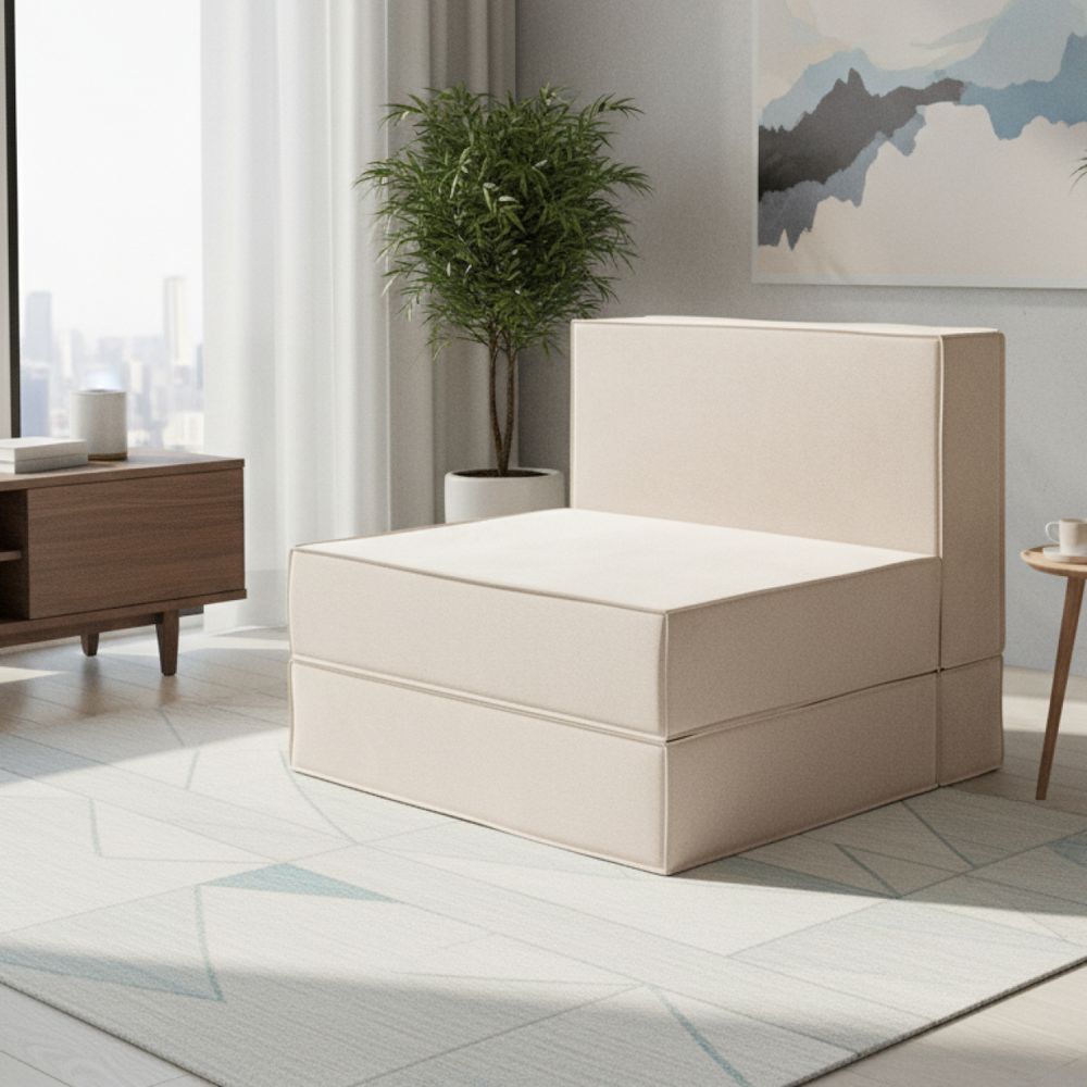 Кресло кровать раскладное с кантом бескаркасное 200х90 (милк Вивальди)