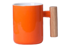 285001 Кружка "Ручка-брусок" h=11см, d=7,5см, 400мл, керамика/дерево оранжевый