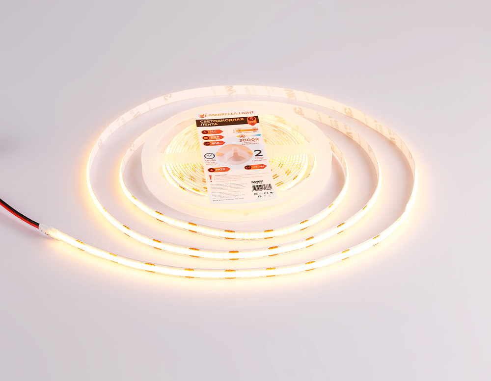 Светодиодная лента GS4651 COB 320Led/ 10W m/ 24V IP20 3000K 5m (2 конт.)