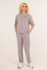 Стильный женский костюм с бантом (Размер: XL) (Цвет: сиреневый)