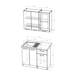 Кухонный гарнитур Алина мини 1000 мм, каркас ЛДСП, фасад ЛДСП; Стекло, Белый/Пайн белый