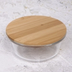 Контейнер стеклянный 400мл «Хай-Тек» круглый с бамбуковой крышкой