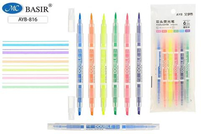 Набор текстовыделителей 2-х стор. 6 цв. прозрачный корпус, 15 см. (Basir)