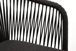 "Марсель" стул плетеный из роупа, каркас из стали золотой глянец, роуп темно-серый круглый, ткань серая