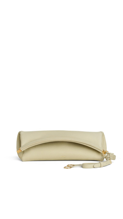 ALAÏA СУМКА-КЛАТЧ LE CLICK CLUTCH 42 ИЗ НУБУКА, БЕЖЕВО-ЗЕЛЕНЫЙ