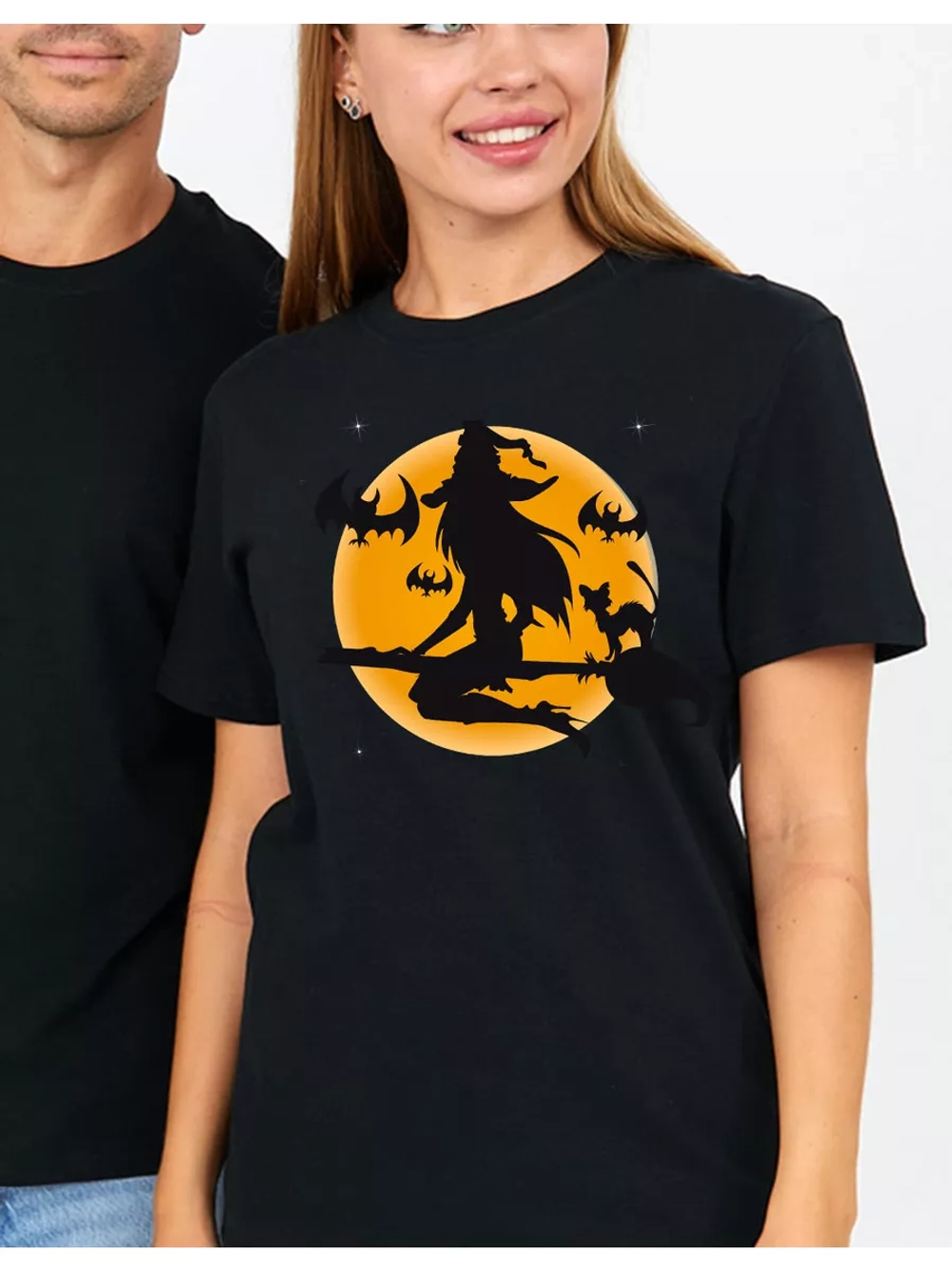 Футболка базовая с картинкой ведьма на метле. Хэллоуин