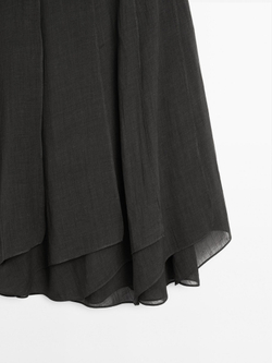 Massimo Dutti Длинная юбка из струящейся ткани с воланами, кротово-коричневый