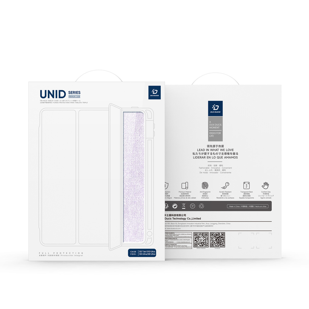 Чехол книжка фиолетового цвета от Dux Ducis для Samsung Galaxy Tab S9 Ultra, Tab S10 Ultra и Tab S8 Ultra, серия Unid Series Case, с держателем стилуса и функцией автоматического перехода в спящий режим