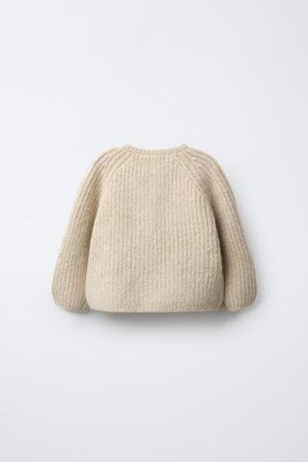 ZARA ВЯЗАНЫЙ КАРДИГАН С НАВЕСНЫМИ ПЕТЛЯМИ, КРЕМОВЫЙ