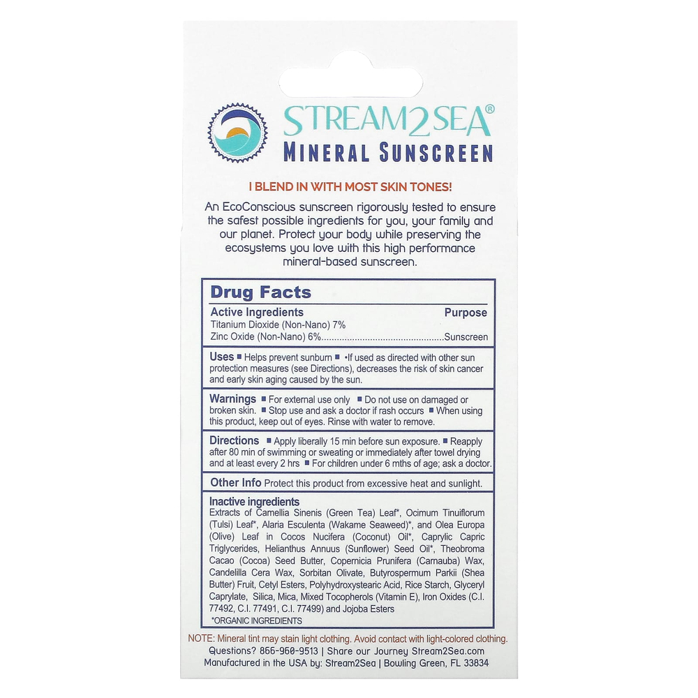 Stream2Sea, EcoStick, солнцезащитный тоник, SPF 35+, нейтральный, 14 г (0,5 унции)
