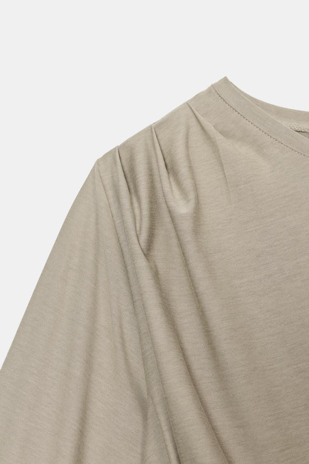 ZARA ТОП АСИММЕТРИЧНОГО КРОЯ С ОБЪЕМНЫМИ РУКАВАМИ, СЕРО-КОРИЧНЕВЫЙ