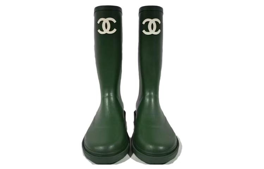 CHANEL Mid Calf Boots Women"s Dark Green