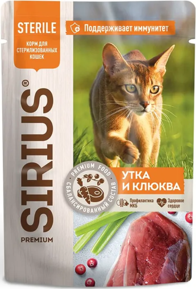 SIRIUS для Стерилизованных кошек Утка и Клюква 85гр.*24шт.