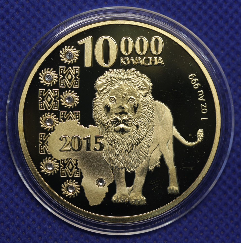 Монета 2015 года Лев Замбия Животные Африки. Копия монеты