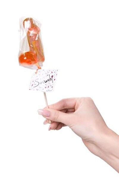 Оранжевый леденец в форме члена со вкусом амаретто - 80 гр. (Цвет: оранжевый)