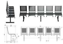 Секция стульев перфорированная пятиместная неразборная на квадратной трубе без подлокотников