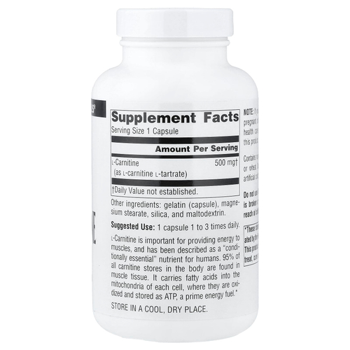 Source Naturals, L-карнитин, 500 мг, 120 капсул