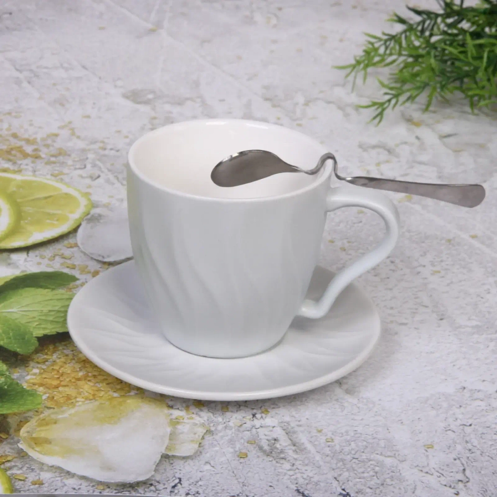 Чайная пара «Пламя» (кружка 250мл,блюдце, ложка) серая