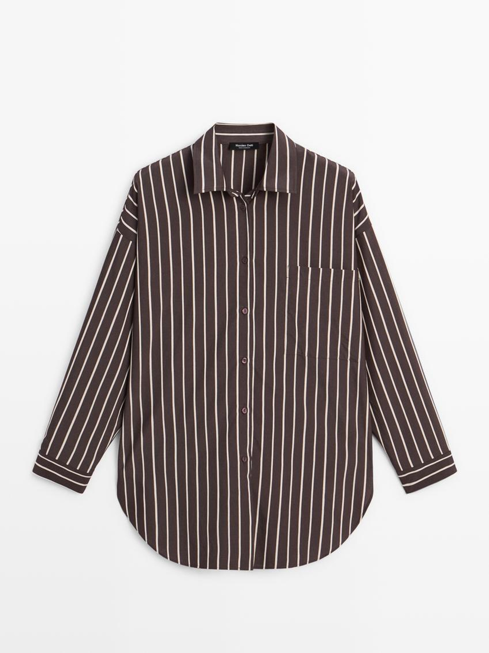 Massimo Dutti Рубашка свободного кроя в полоску, коричневый