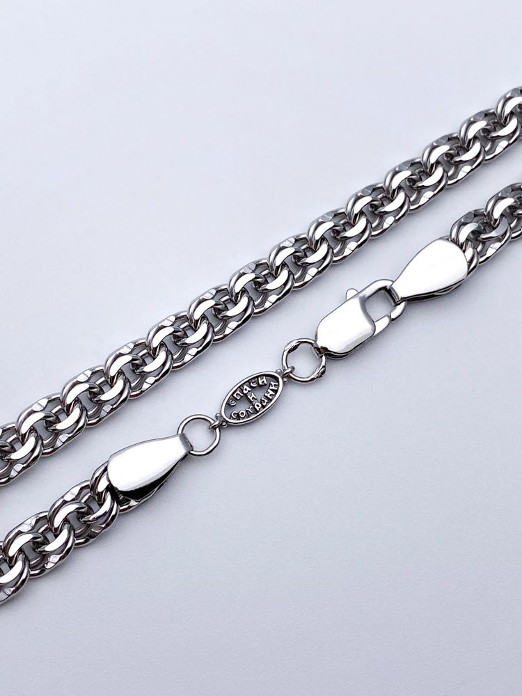 Цепь из серебра/Бисмарк/Родий/Со вставкой "Спаси и сохрани"/С алмазной огранкой