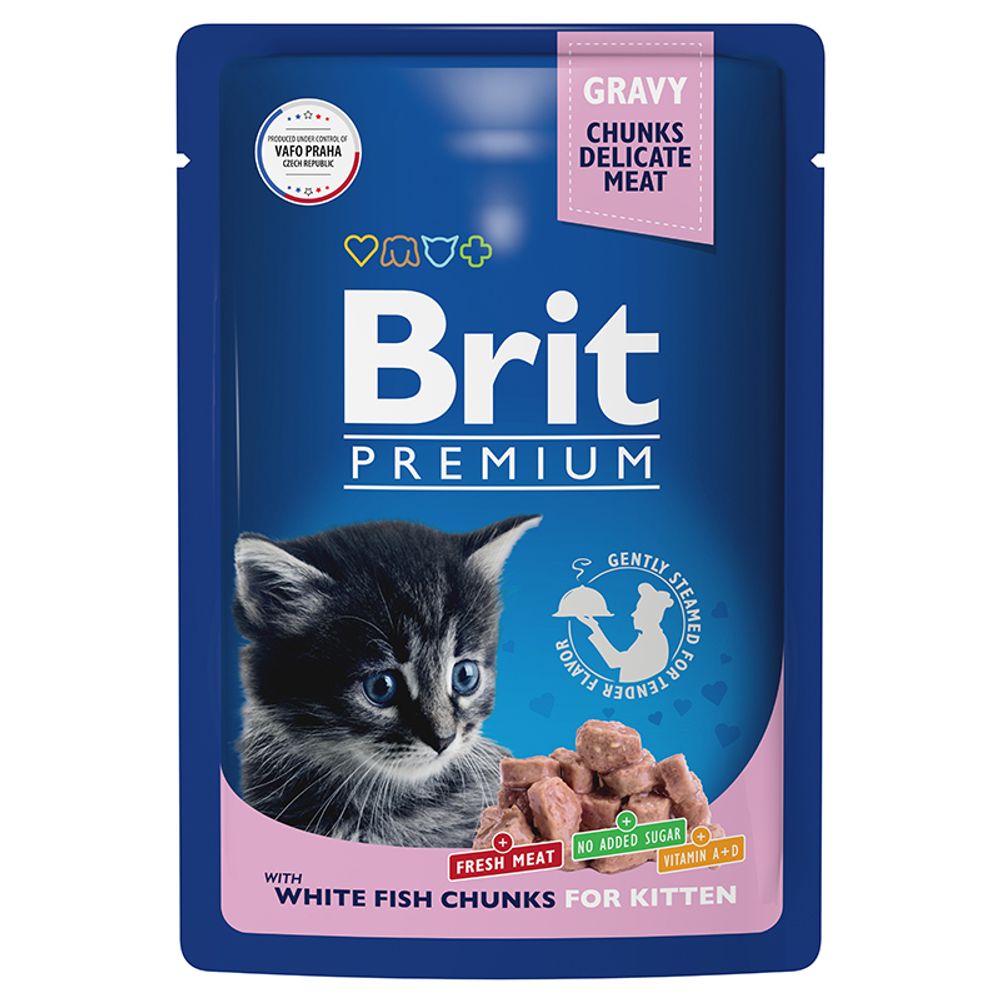 Пауч Brit Premium для котят белая рыба в соусе 85 г