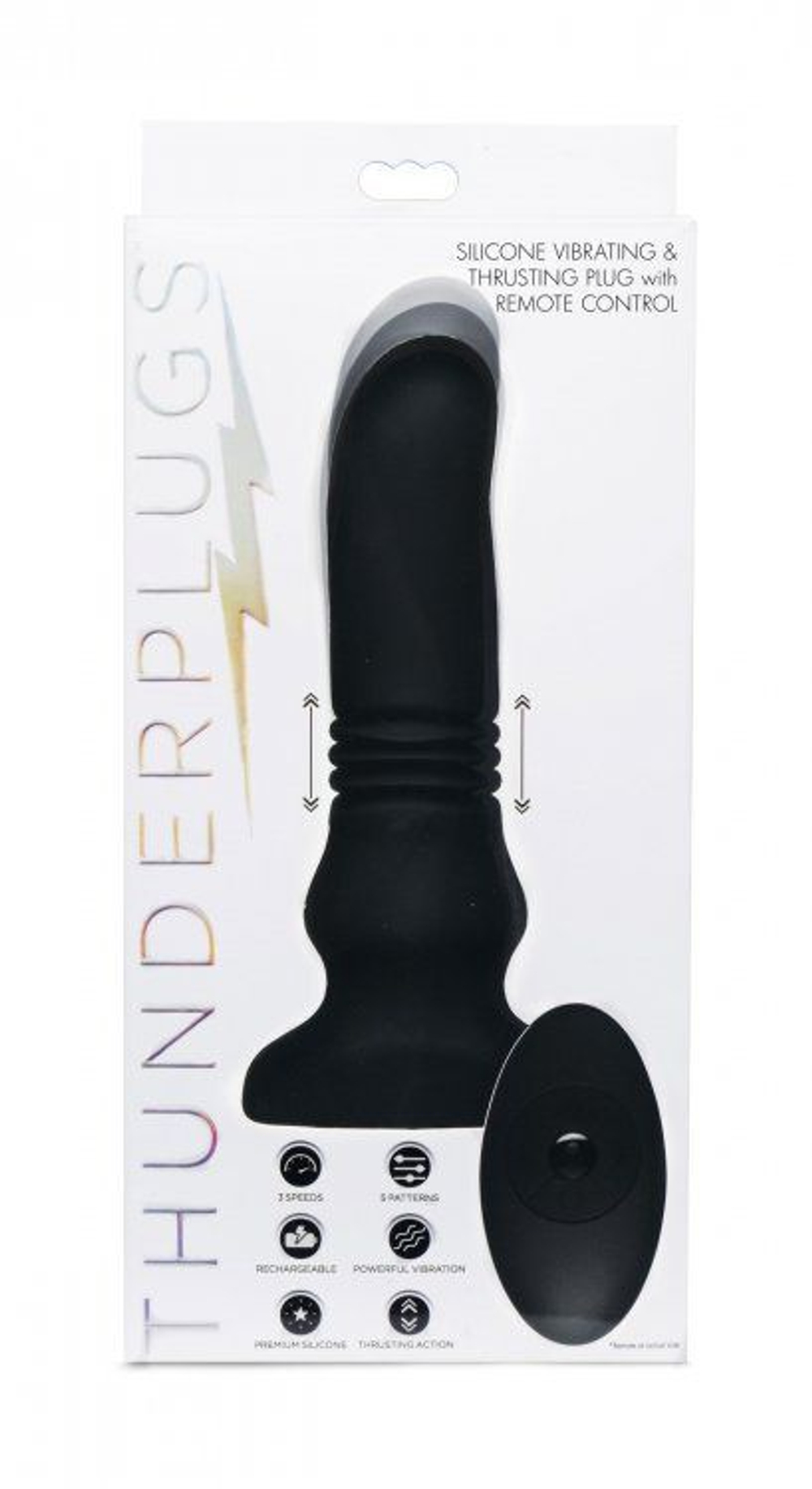 Черный фрикционный вибратор Silicone Vibrating   Thrusting Plug with Remote Control - 17,1 см.