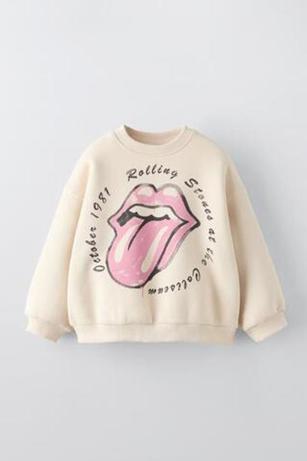 ZARA ТОЛСТОВКА С ПРИНТОМ ROLLING STONES ©, ЭКРЮ