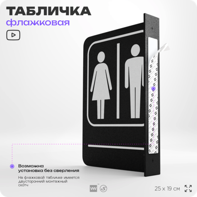 Табличка "Туалет направо" флажковая на стену, двусторонняя с крепежом, 19 х 25 см, для офиса, кафе, ресторана, серия COSMO, Айдентика Технолоджи