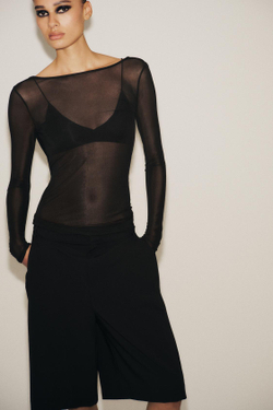 ZARA ПОЛУПРОЗРАЧНАЯ ФУТБОЛКА С ДРАПИРОВКОЙ НА СПИНЕ, ЧЕРНЫЙ