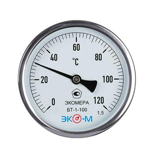 Термометр 100х1/2'' 120С БТ-1-100 шток 40мм (осевое подкл.,корпус алюминий) ЭКОМЕРА