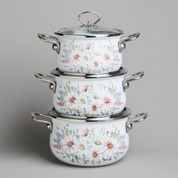 НАБОР КАСТРЮЛЬ AGNESS ЭМАЛИРОВАННЫХ СЕРИЯ "ДВОРЦОВЫЙ ПАРК", 6ПР. 2,0/2,8/3,6Л,18Х11/20Х12/22Х13СМ