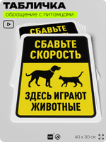 Табличка "Сбавьте скорость, здесь играют животные" на дверь и забор, для двора, дома, подъезда, 40х30 см, Silver Plane x Айдентика Технолоджи