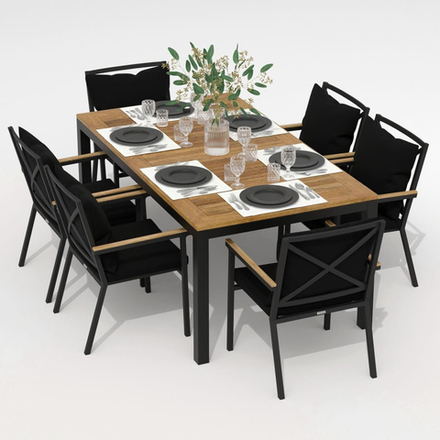Обеденная группа Ideal Patio  ТЕЛЛА ФЕСТА плюс каркас карбон, стол тик 180, ткань черная