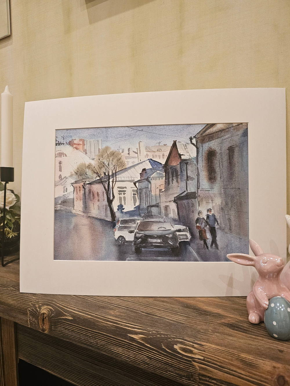 Картина авторская акварельная в паспарту 30х40 см на стену для интерьера "В переулках Таганки"