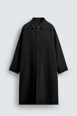 ZARA ТРЕНЧ ОВЕРСАЙЗ С ШЕРСТЬЮ, ЧЕРНЫЙ