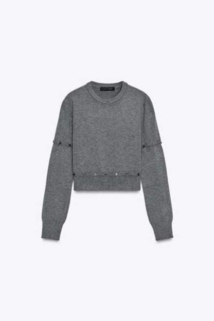 ZARA ТРИКОТАЖНЫЙ ДЖЕМПЕР С ПУГОВИЦАМИ, СЕРЫЙ