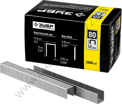 ЗУБР тип 21GA (80 / Pr A / Senco AT) 12 мм, 5000 шт, скобы для степлера (31880-12)