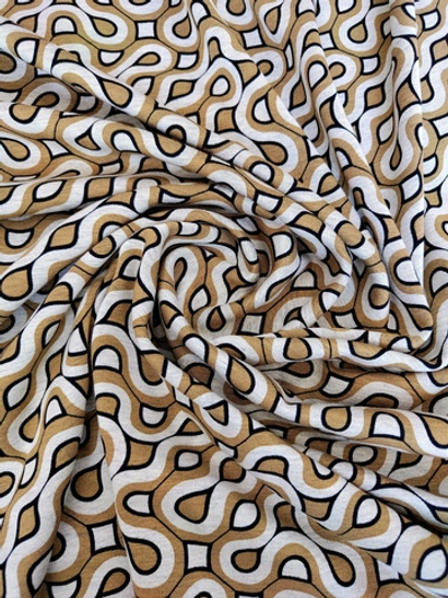 Трикотаж на флисе, принт геометрия, беж, молочный, вискоза BENZ