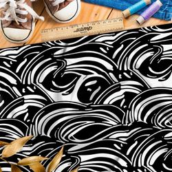 Ткань премиум сатин черно-белые контуры