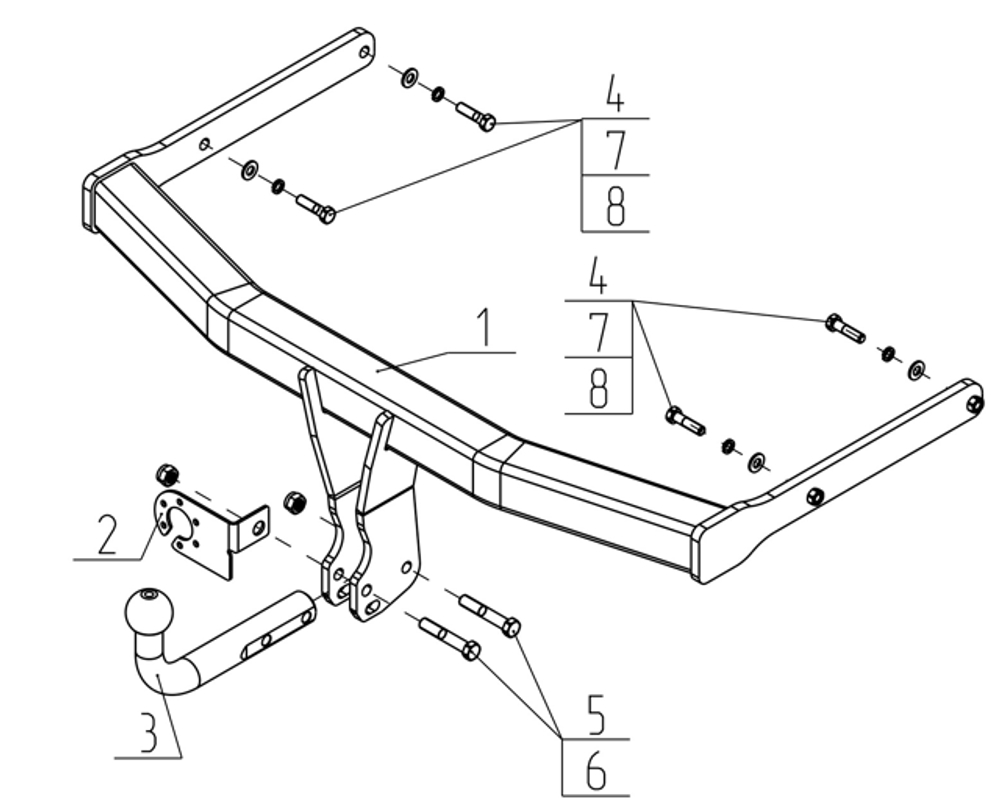 Фаркоп для Audi Q5 2017-2024 Тип шара: A. Нагрузки: 2400/100 кг, AU 06