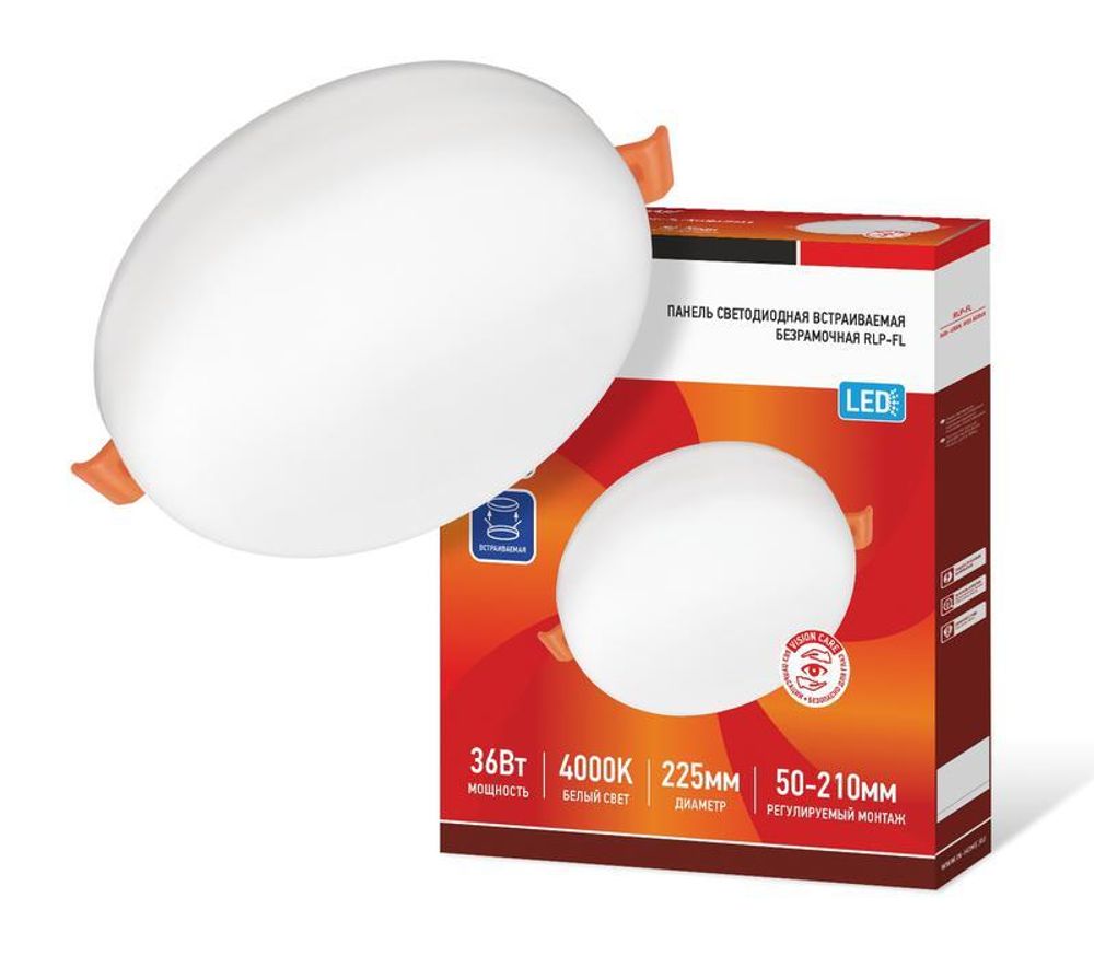 Светильник светодиодный RLP-FL 36Вт 4000К IP20 3240лм 230В 223мм с рег. монтаж. 45-190мм встраив. безрамочн. панель бел. IN HOME 4690612036717 Светильник светодиодный RLP-FL 36Вт 4000К IP20 3240лм 230В 223мм с рег. монтаж. 45-190мм встраив. безрамочн. панель бел. IN HOME 4690612036717