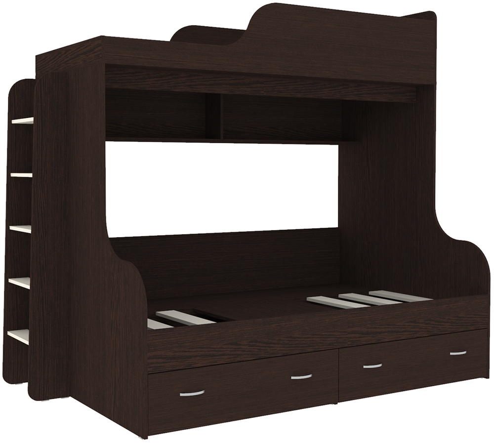 Двухъярусная кровать КарИВи Дуэт-15 с деревянной лестницей Венге Венге