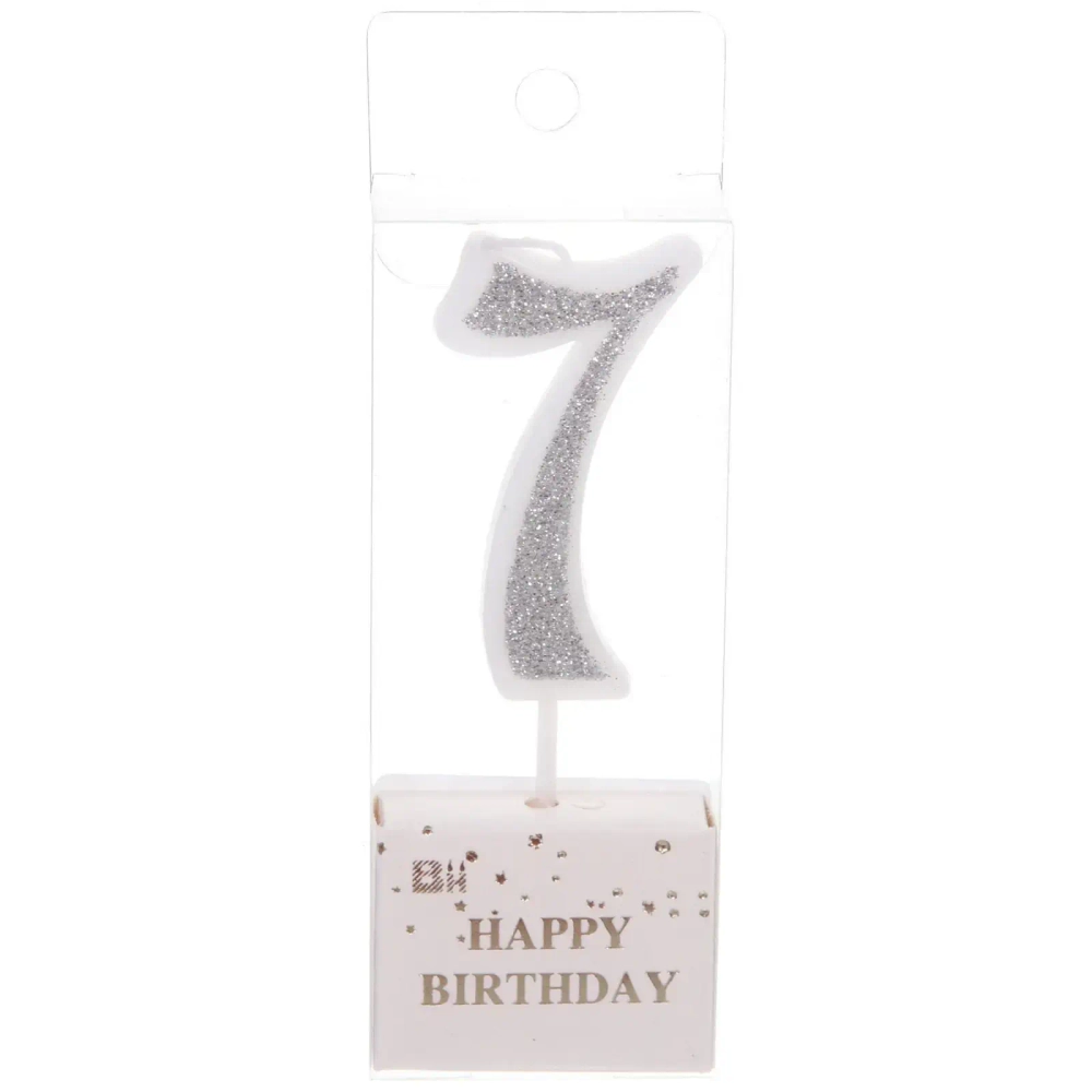 Свеча для торта Цифра Иллюзия «7» 9,5 см, серебро