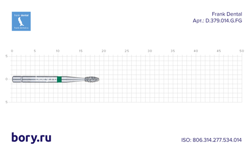 Бор алмазный зеленый  Frank Dental типа FG - D.379.014.G.FG