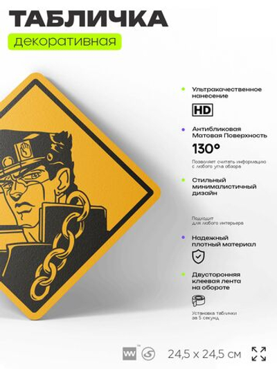 Табличка по аниме "ДжоДжо, Джотаро Куджо" на дверь и стену, прикольная штука в подарок анимешнику, декоративный знак, 24,5х24,5 см, пластиковая, Айдентика Технолоджи
