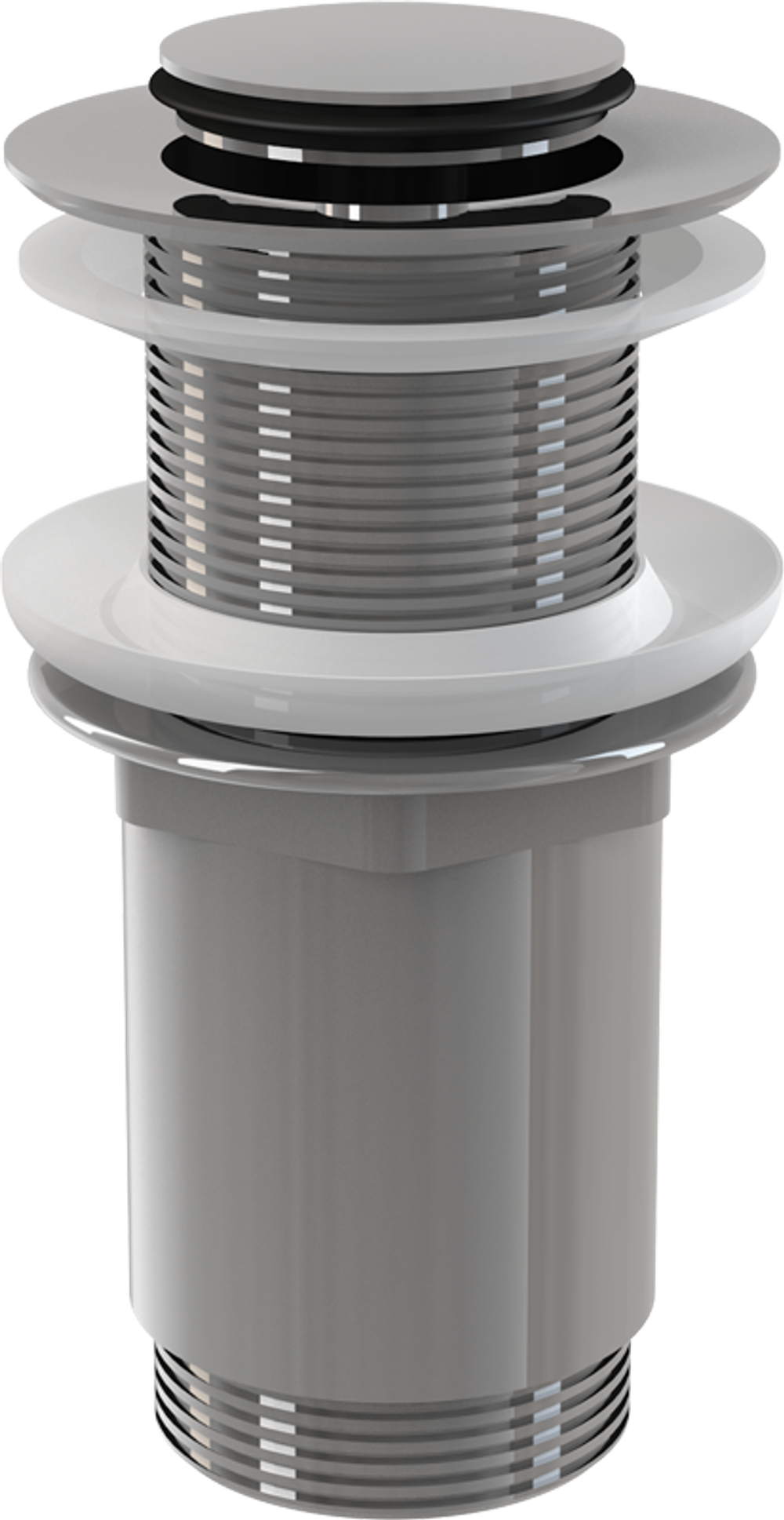 Водослив A394 для умывальника click/clack 5/4", цельнометаллический с малой заглушкой для умывальников без перелива, для пластиковых и стеклянных умыв