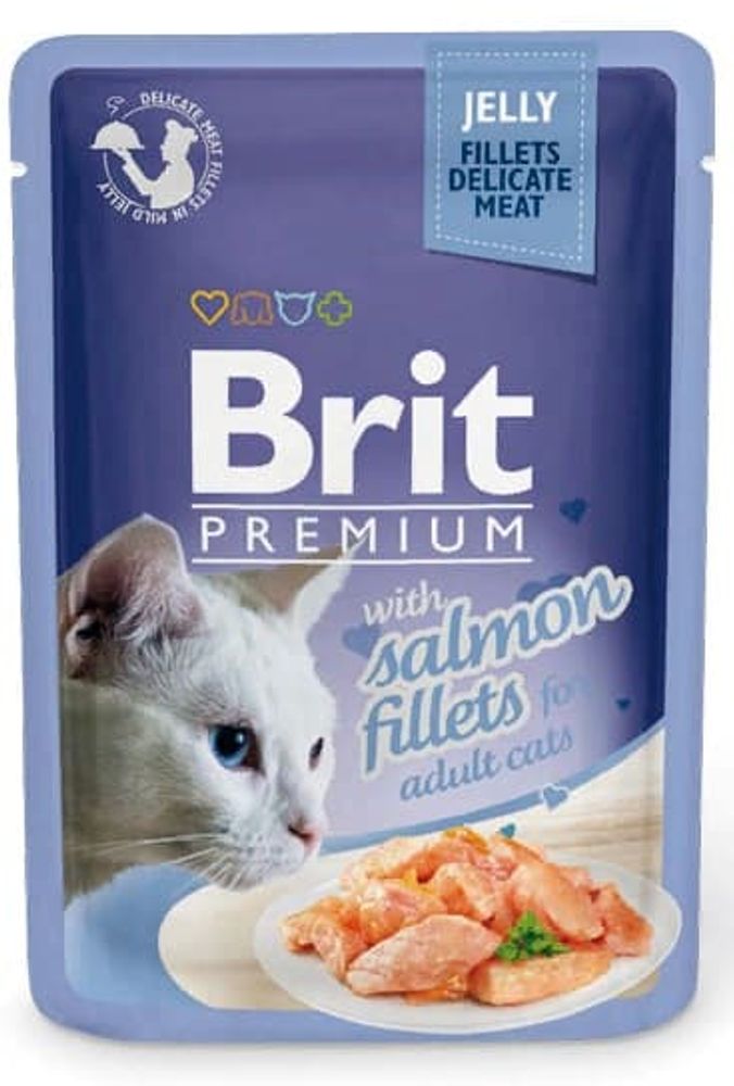 Brit Premium пауч д/кошек Кусочки из филе лосося в желе 85гр